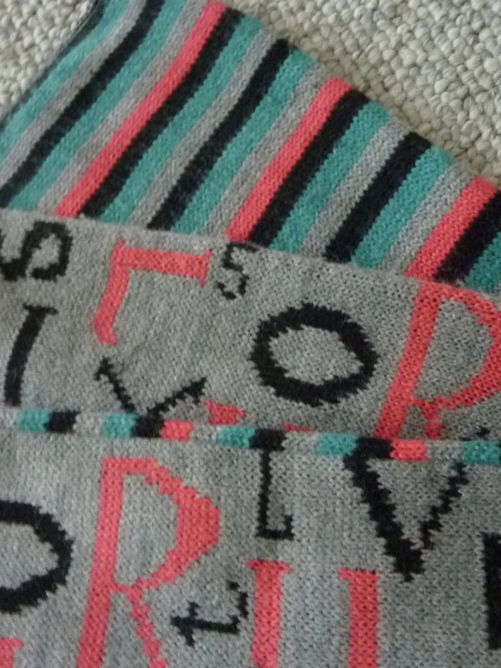 $118 Nordstrom Neck Scarf Pink Teal Black Grey Alphabet Striped 75